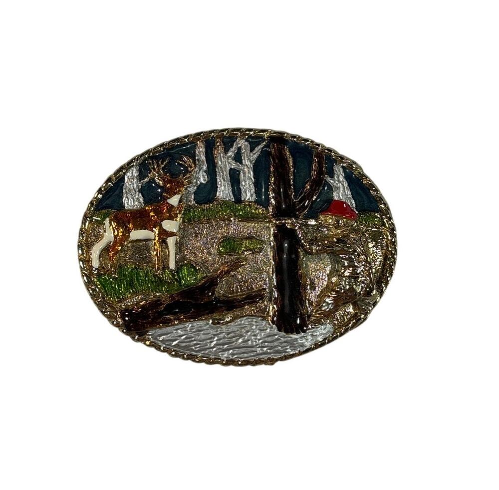 Buckle Vintage 1989 W USA Oval Outdoor Scene Belt Buckle